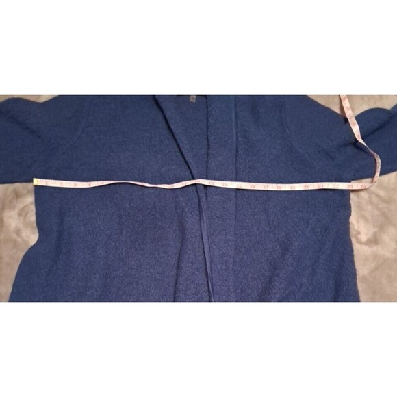 Kasper Boiled Wool Cardigan Jacket Blue Fringe Drape Open Front Size L - Picture 4 of 11